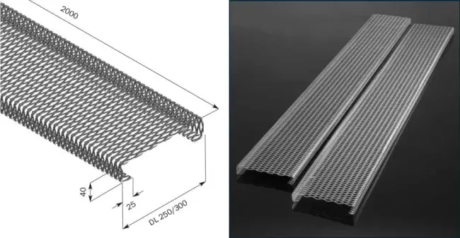 Detail fold of an expanded metal grille