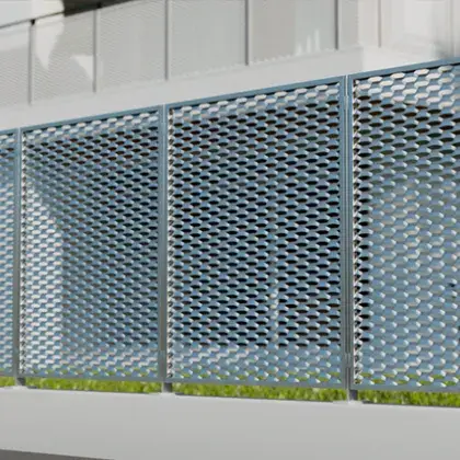 View of an expanded metal mesh fence