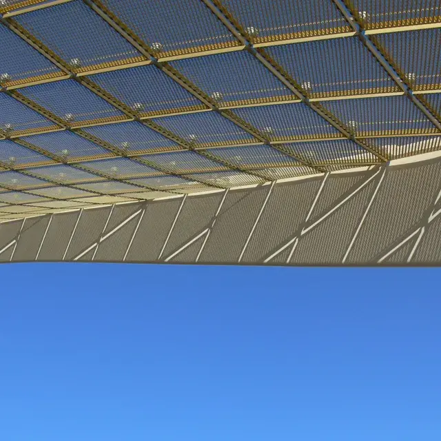 Detail of expanded metal mesh ceiling