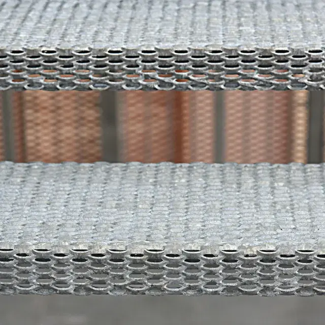 Expanded metal mesh step detail